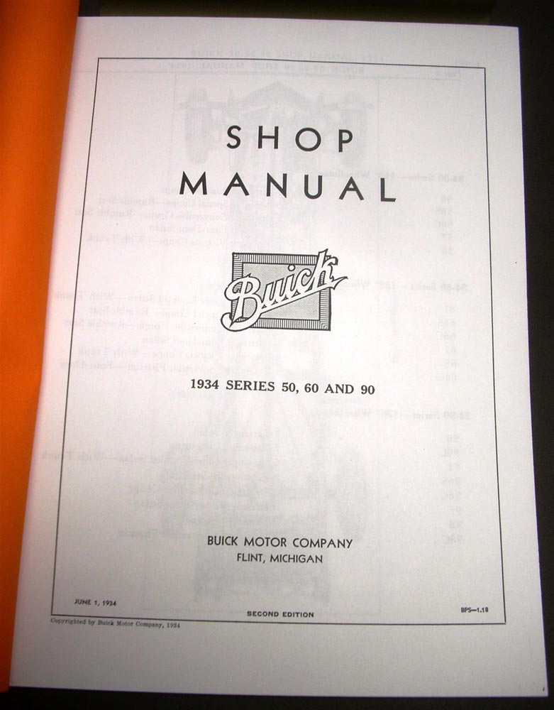 1934 Buick 50 60 90 Series Shop Service Repair Manual