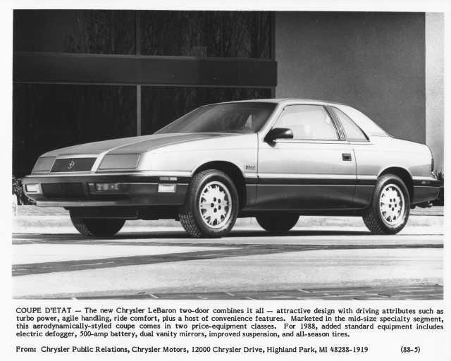 1988 Chrysler LeBaron 2-Door Coupe Press Photo 0063