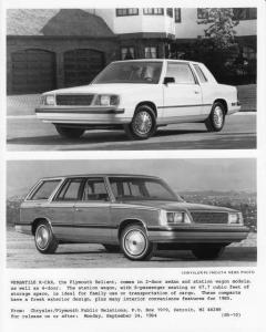 1985 Plymouth Reliant 2-Door Sedan and Station Wagon Press Photo 0058