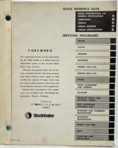 1965 Studebaker Service Shop Repair Manual Supplement