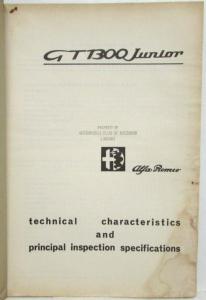 1967 Alfa Romeo GT 1300 Junior Tech Characteristics & Inspection Specs & Supps