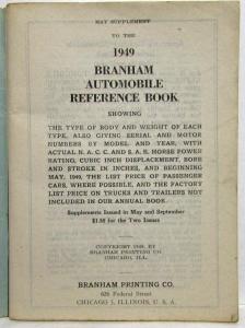 1949 Branham Automobile Reference Book - May Supplement Includes Travel Trailers