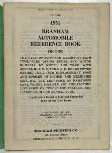 1951 Branham Automobile Reference Book - September Supplement