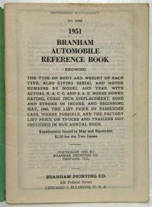 1951 Branham Automobile Reference Book - September Supplement