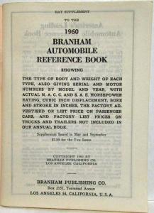 1960 Branham Automobile Reference Book - May Supplement