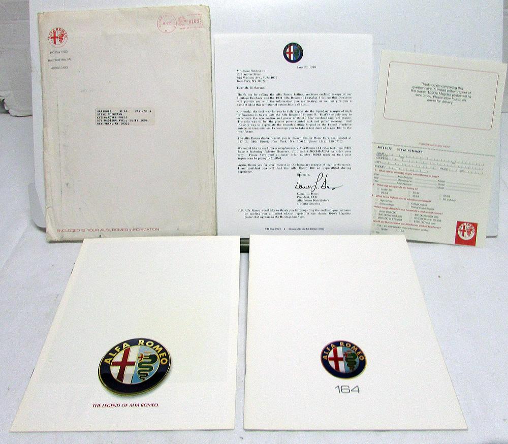 1991 Alfa Romeo Sales Literature Set 164 & Heritage Brochures Letter Envelope
