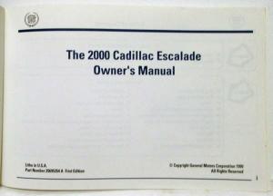 2000 Cadillac Escalade Owners Operator Manual