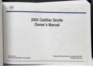 2002 Cadillac Seville Boxed Soft Cover Owners Operator Manual with Extras