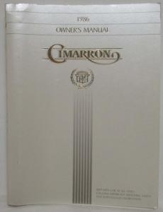 1986 Cadillac Cimarron Owners Operator Manual