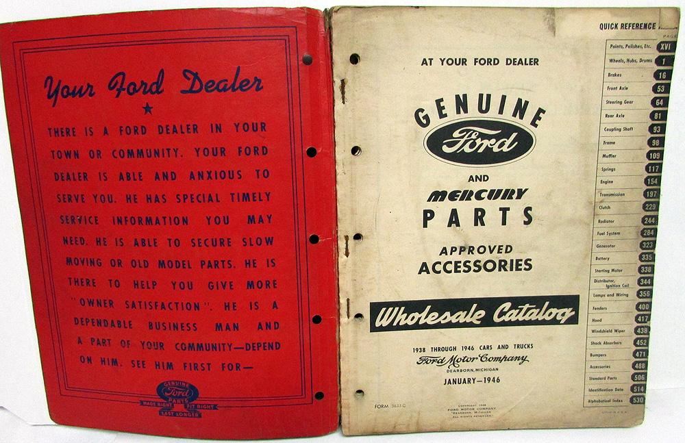 1938 1946 Ford Mercury Car Truck Parts and Accessories Catalog Book