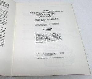 1989 Jeep Dealer Service Shop Manual Supplement Set AX 15 Trans Anti-Lock Brakes