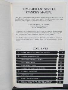 1978 Cadillac Seville Owners Operator Manual