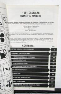 1981 Cadillac Fleetwood Brougham & DeVille Owners Operator Manual