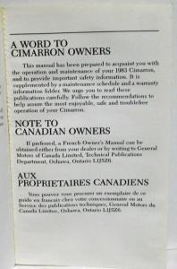 1983 Cadillac Cimarron Owners Operator Manual