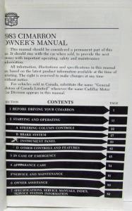 1983 Cadillac Cimarron Owners Operator Manual