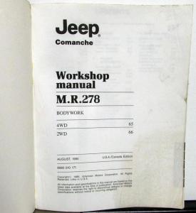 1985 Jeep Comanche Dealer Bodywork Repair Workshop Manual M.R.278 Orig