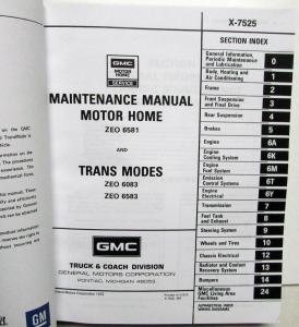 1975-1976 GMC Motorhome Service Shop Repair Manual ZEO 6581 6083 6583