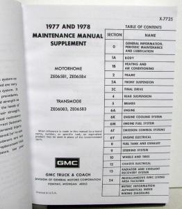 1977-1978 GMC Motorhome Service Shop Repair Manual Supplement ZEO 6581 6584