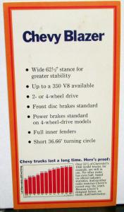 1969 Chevrolet Trucks Dealer Chevy Blazer Sales Handout Pocket Data Card