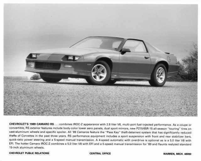 1989 Chevrolet Camaro RS Press Photo 0369