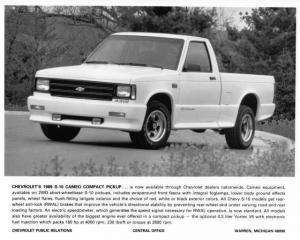 1989 Chevrolet S-10 Cameo Compact Pickup Press Photo 0370