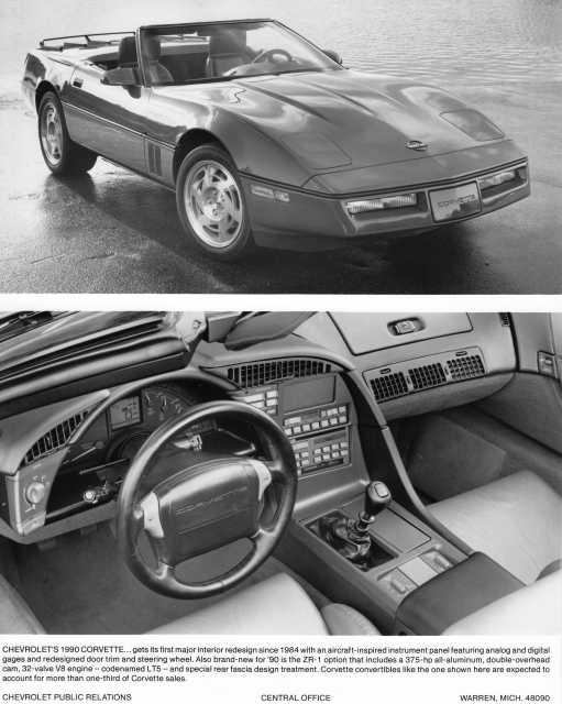 1990 Chevrolet Corvette Convertible Press Photo 0384