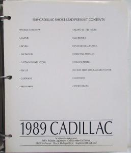 1989 Cadillac Short-Lead Media Info Press Kit - Allante DeVille Seville Eldorado