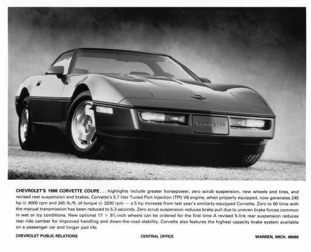 1988 Chevrolet Corvette Auto Press Photo with Text 0411