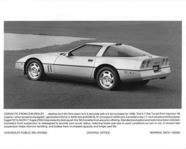 1988 Chevrolet Corvette Auto Press Photo with Text 0412