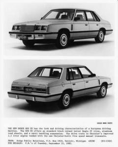 1983 Dodge 600 ES Auto Press Photo with Text 0124