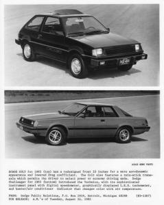 1983 Dodge Colt and Challenger Auto Press Photo with Text 0125