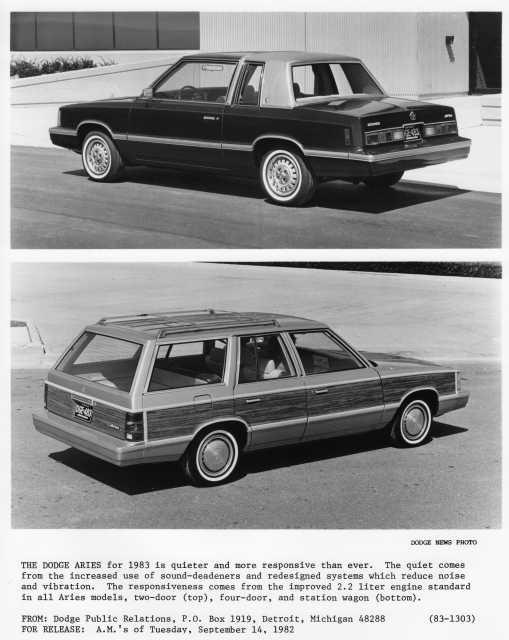 1983 Dodge Aries Auto Press Photo with Text 0128