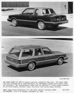 1983 Dodge Aries Auto Press Photo with Text 0128
