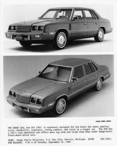 1983 Dodge 600 Auto Press Photo with Text 0129