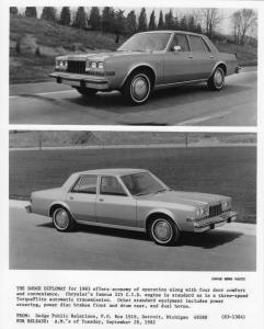 1983 Dodge Diplomat Auto Press Photo with Text 0131