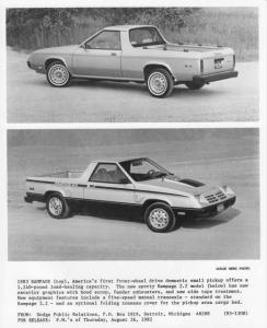 1983 Dodge Rampage Auto Press Photo with Text 0134