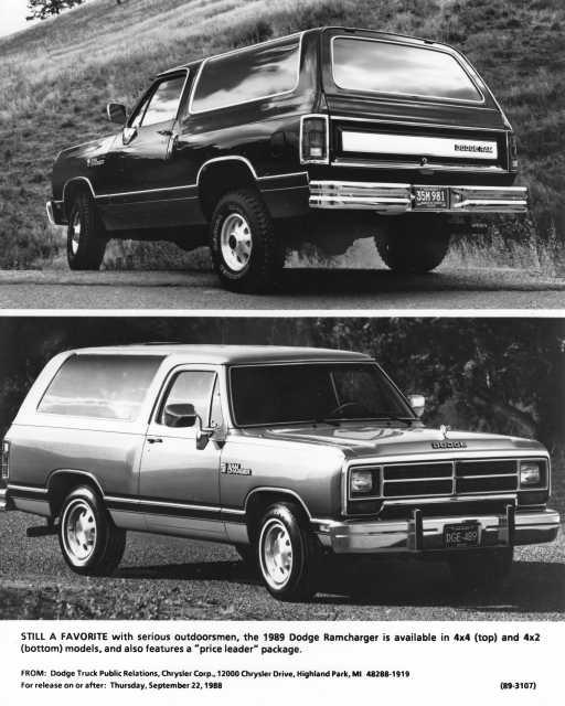 1989 Dodge Ramcharger Truck Press Photo with Text 0140