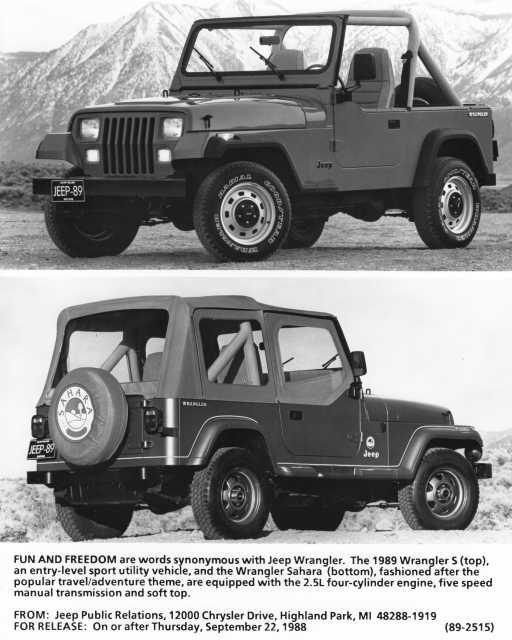 1989 Jeep Wrangler S and Sahara Truck Press Photo with Text 0028 - YJ