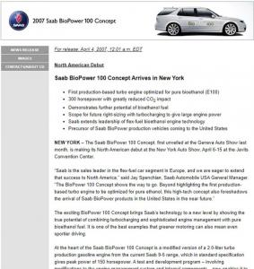 2007 Saab BioPower 100 Concept Press Kit