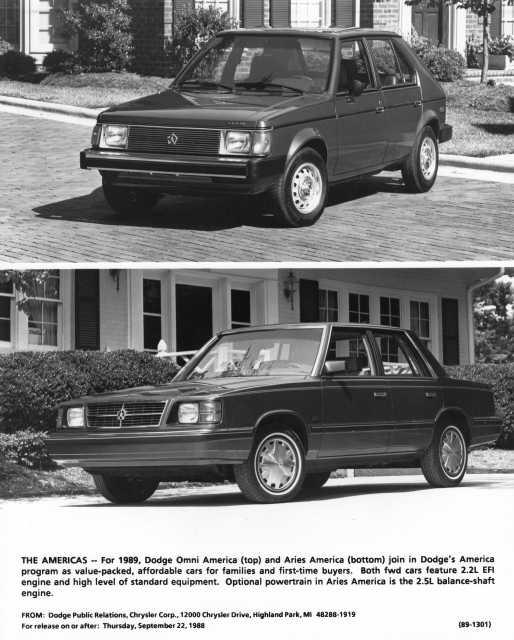 1989 Dodge Omni and Aries America Auto Press Photo 0151