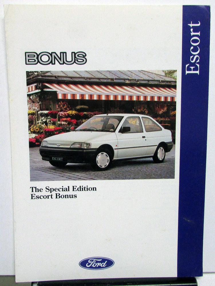 1992-1993 Ford Escort Bonus UK Market Dealer Data Sheet Right Hand Drive