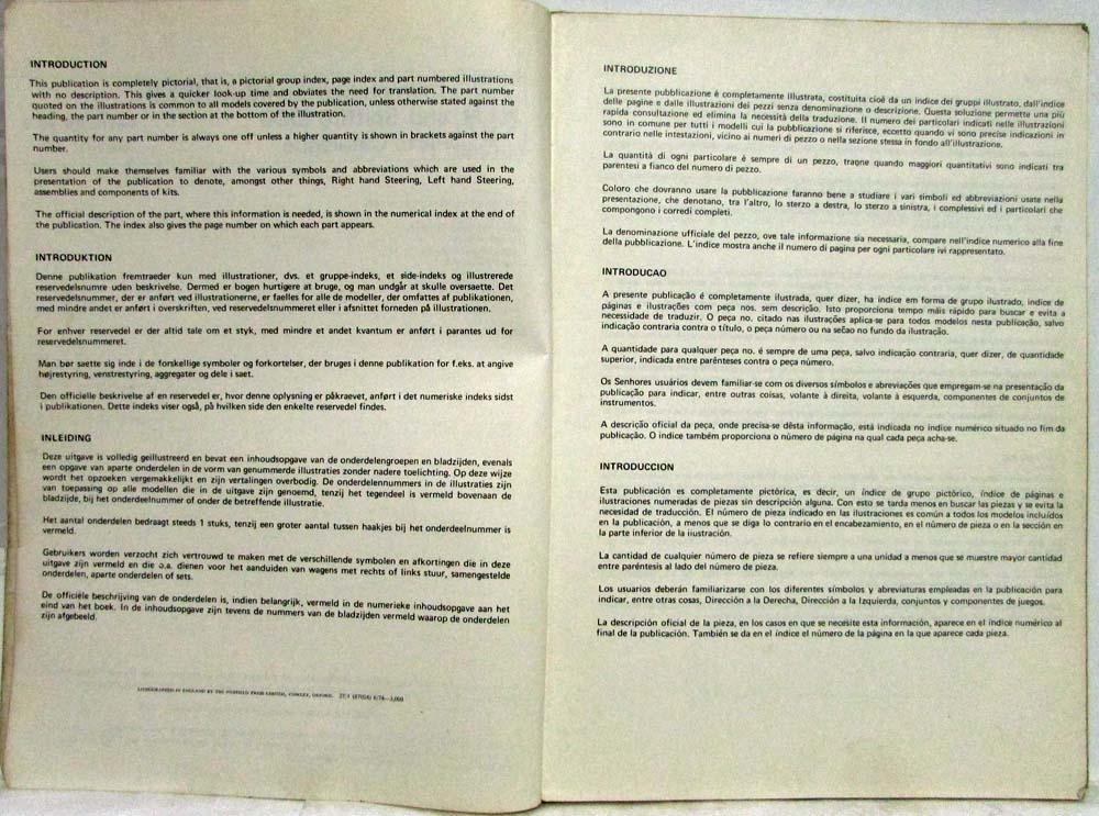 1973 Triumph Spitfire MkIV and Spitfire 1500 Parts Book List Manual Catalog