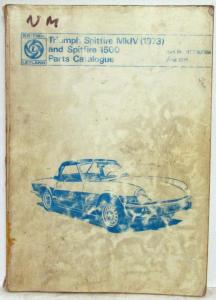 1973 Triumph Spitfire MkIV and Spitfire 1500 Parts Book List Manual Catalog