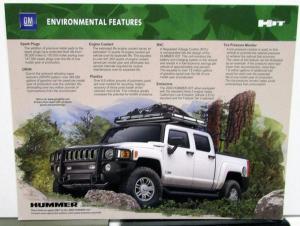 2009 Hummer H3T Dealer Sales Data Card With Environmental Features