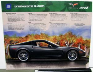 2009 Chevrolet Corvette ZR1 Dealer Sales Data Card With Environmental Features