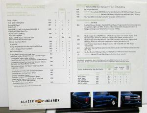 2001 Chevrolet Blazer Extreme Dealer Sales Data Card Sheet Features Options