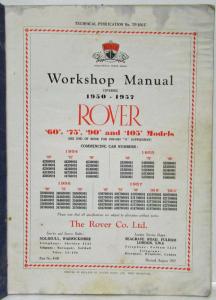 1950-1957 Rover 60-75-90-105 Service Shop Repair Manual