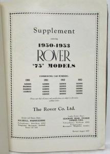 1950-1957 Rover 60-75-90-105 Service Shop Repair Manual