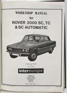 1963-1973 Rover 2000 TC SC Workshop Service Shop Repair Manual