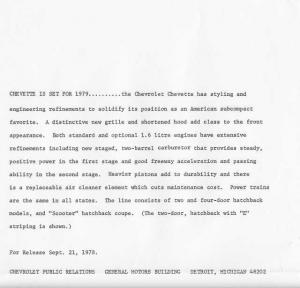 1979 Chevrolet Chevette Press Photo and Release 0417